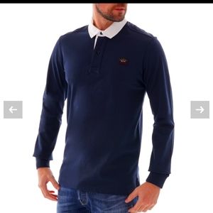 Nwot Paul & Shark preppy yachting polo navy white collar long sleeve M